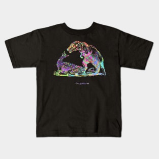 Gorgosaurus Rainbow Confetti Fight with Rex Kids T-Shirt